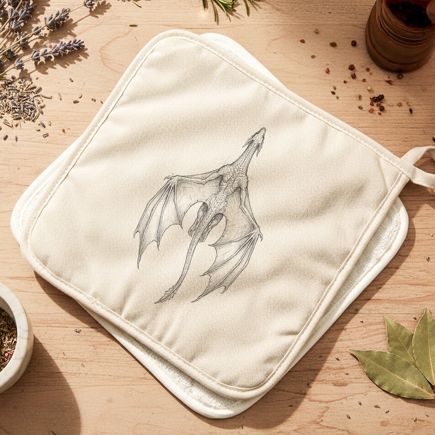 Fantasy Dragon Pencil Illustration - Cotton Pot Holder