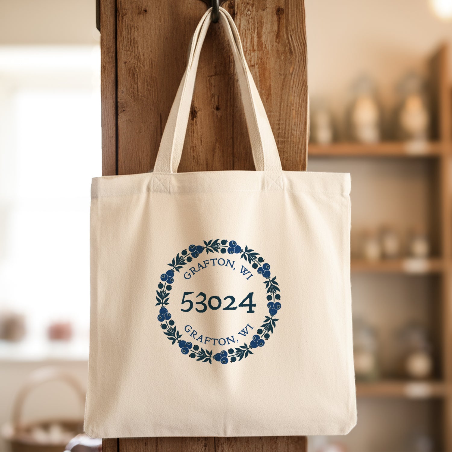 Botanical Wreath Zipcode Stamp - Custom Canvas Tote Bag