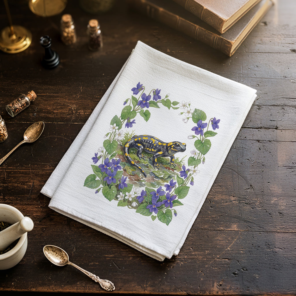 Salamander & Violets - Cotton Tea Towel