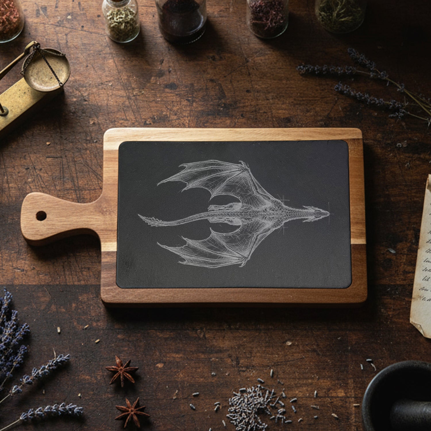 Fantasy Dragon Pencil Illustration - Slate Serving Board