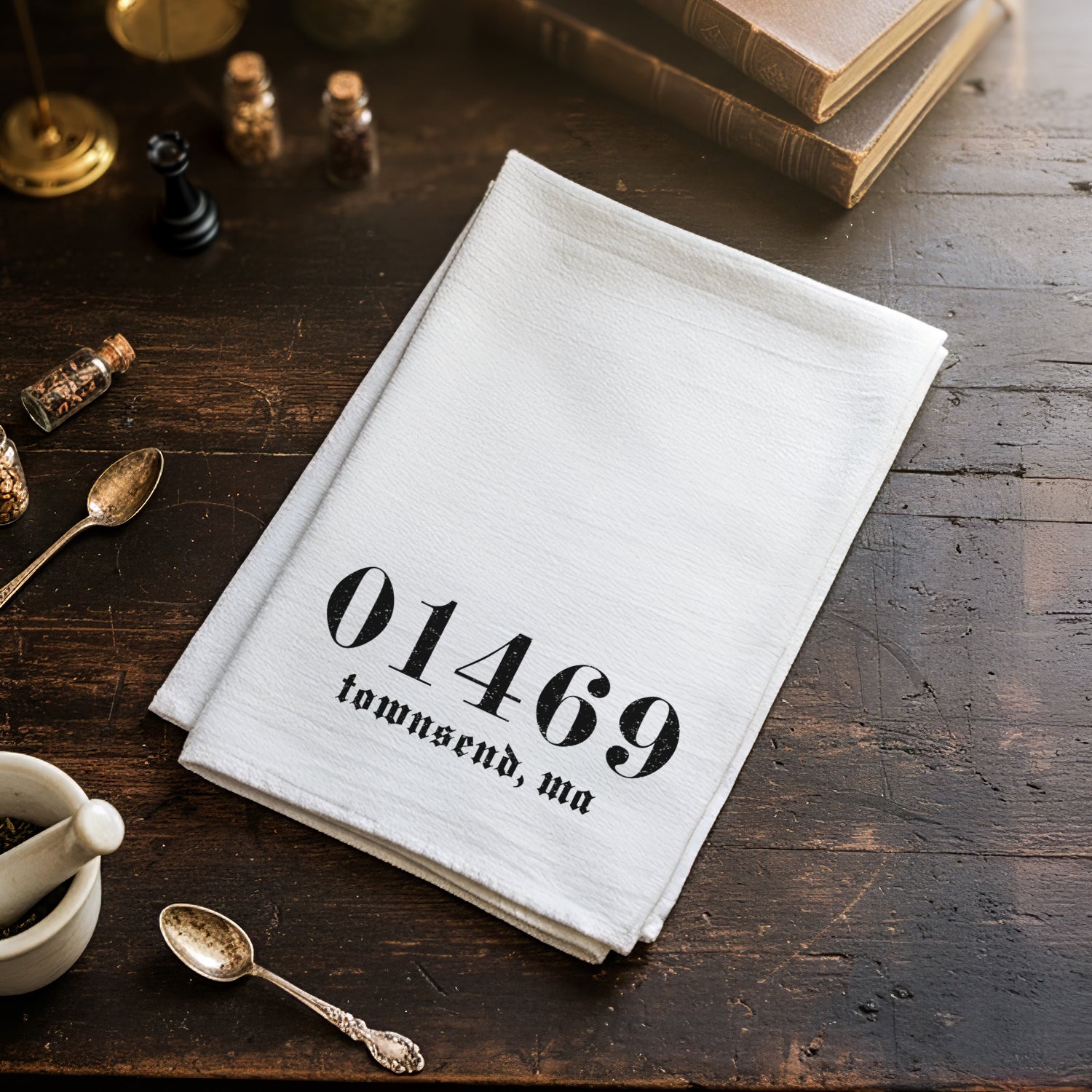 Vintage Blackletter Zipcode - Custom Cotton Tea Towel