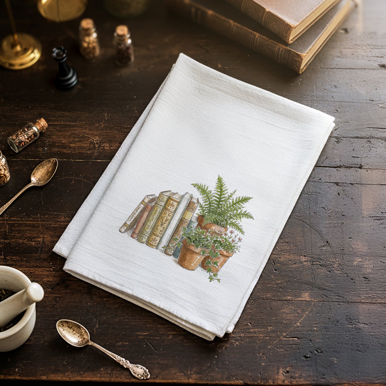 Books & Houseplants - Cotton Tea Towel