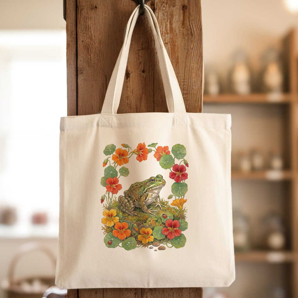 Frog & Nastriums - Canvas Tote Bag