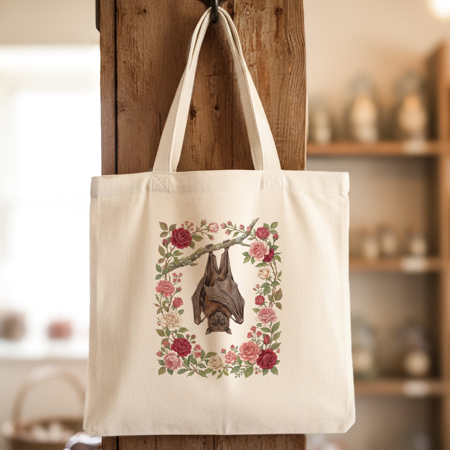 Bat & Roses - Canvas Tote Bag